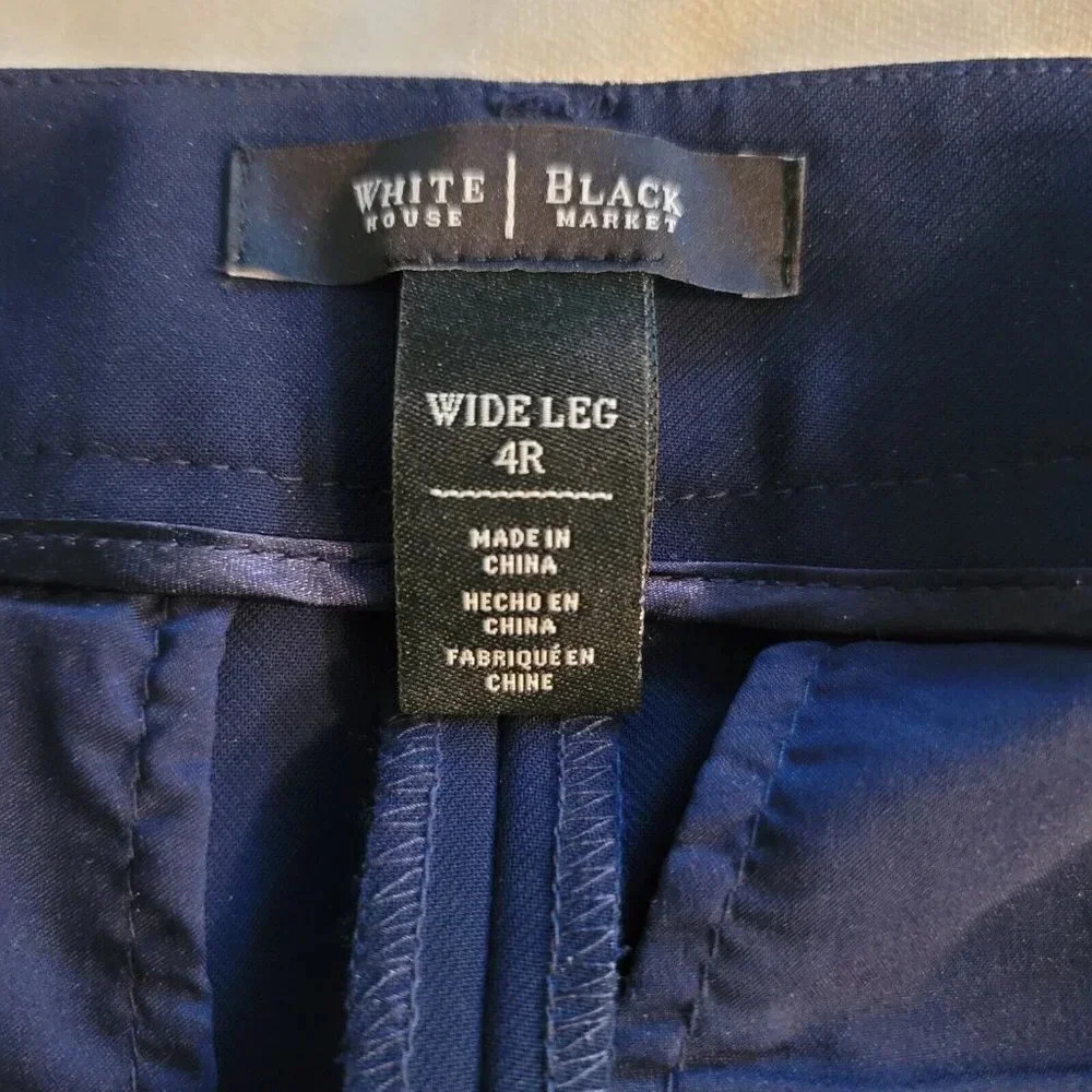 White House Black Market Pants Womens 4R Black Wide Leg Trouser Blue Classic Y2k - Picture 2 of 13